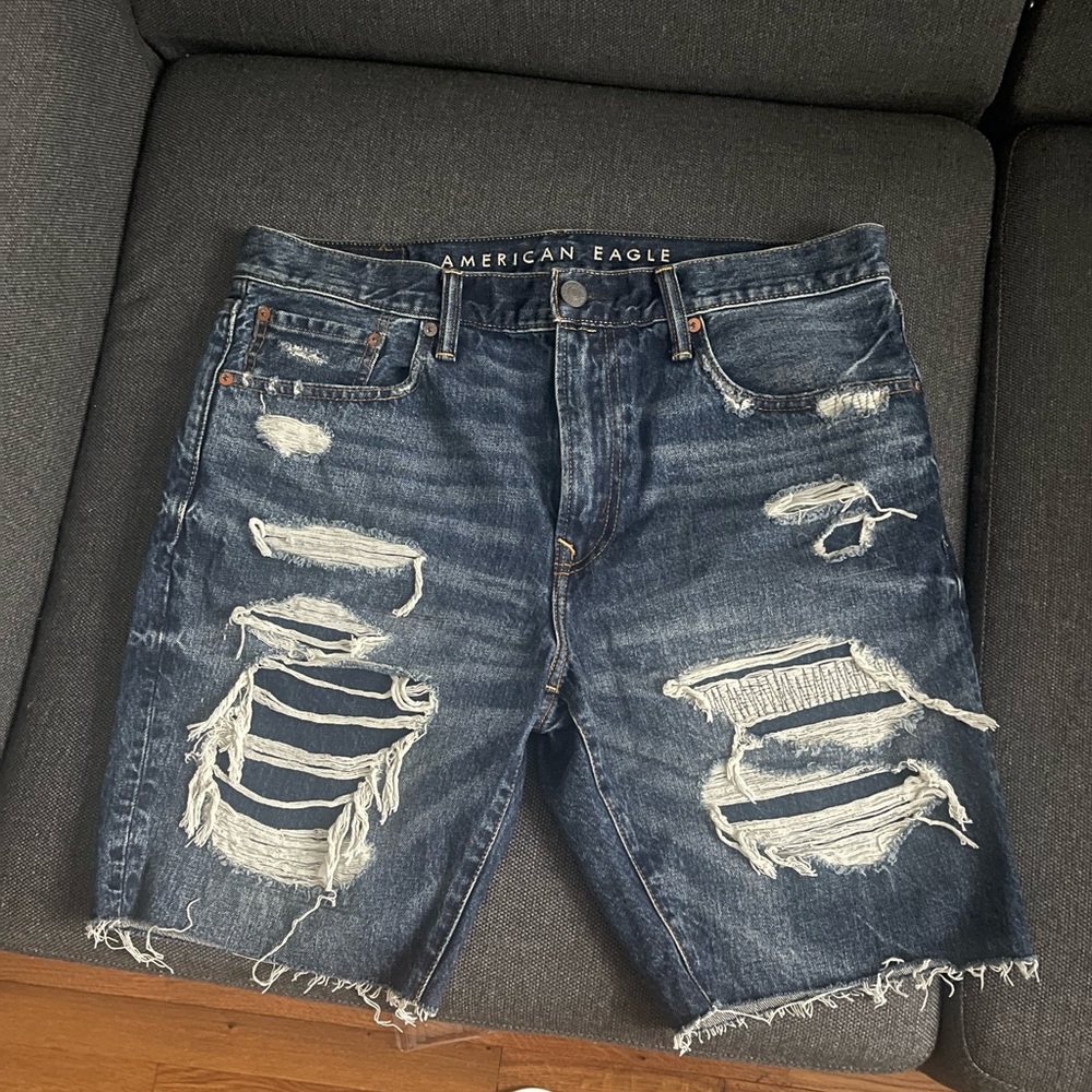American Eagle Outfitters Distressed Dark Blue Jean Shorts